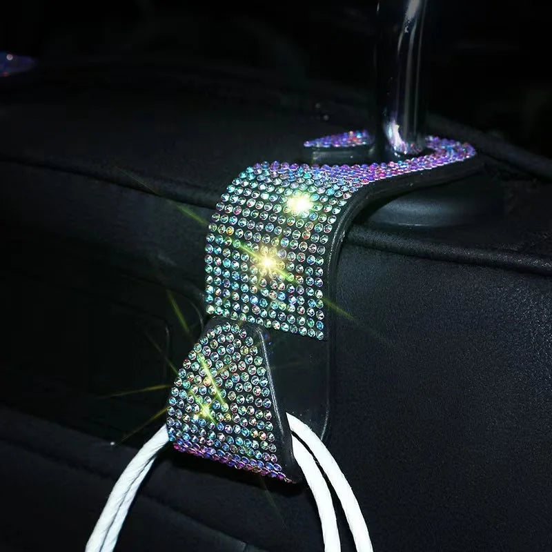 2Pcs Bling Diamond Car Seat Back Hook Hanger